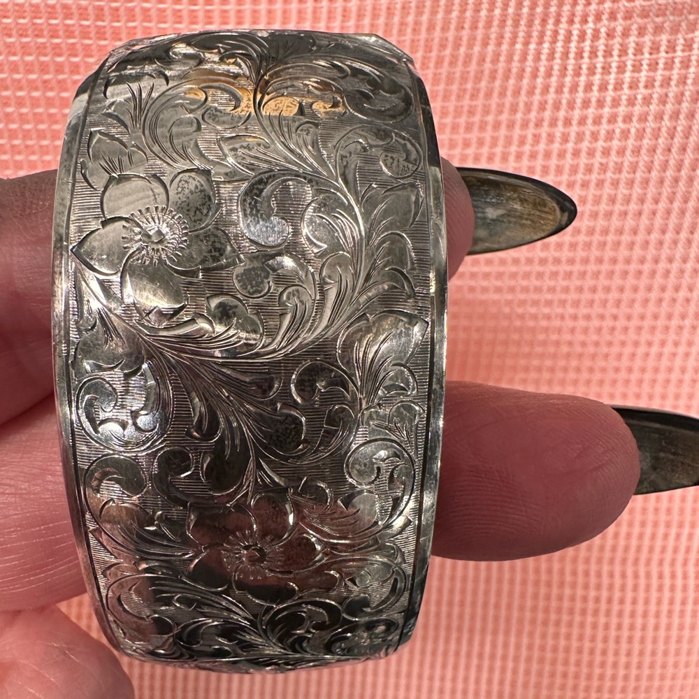 Antique Wide Cuff Silver Bracelet - Picture 2 of 9